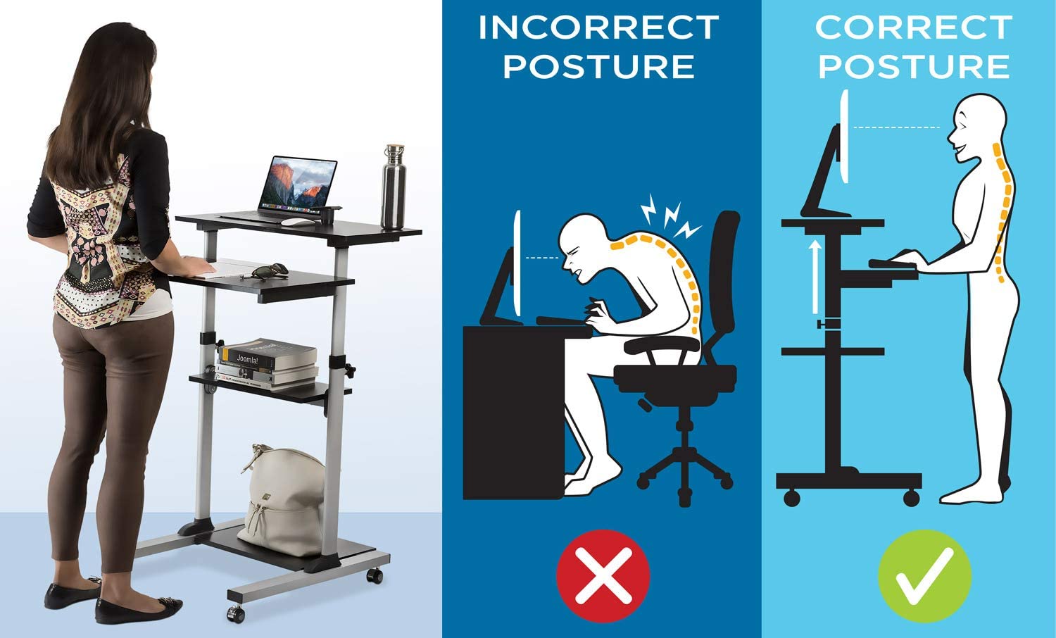Postazione di Lavoro Carrello PC Laptop con Mensole Altezza Regolabile - Techly ICA-TB TPM-3