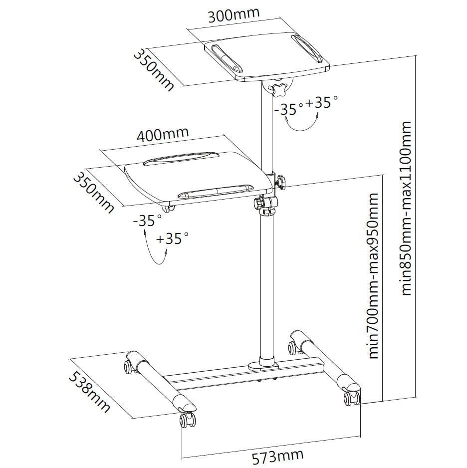 Carrello Supporto per Proiettore Beamer Notebook PC Ripiani Regolabili - Techly ICA-TB TPM-6