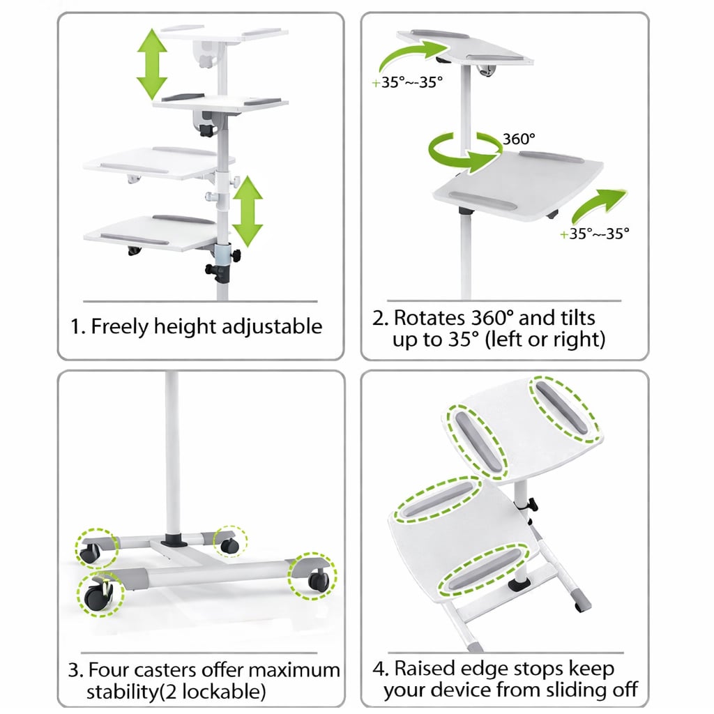 Carrello Supporto per Proiettore Beamer Notebook PC Ripiani Regolabili - Techly ICA-TB TPM-6
