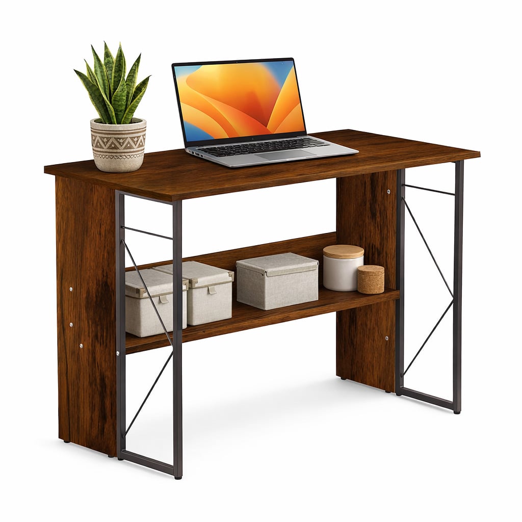 Scrivania per Computer Scrittoio Salvaspazio in Stile Industriale con Struttura Acciaio e Legno Marrone - Techly ICA-TB-3524C