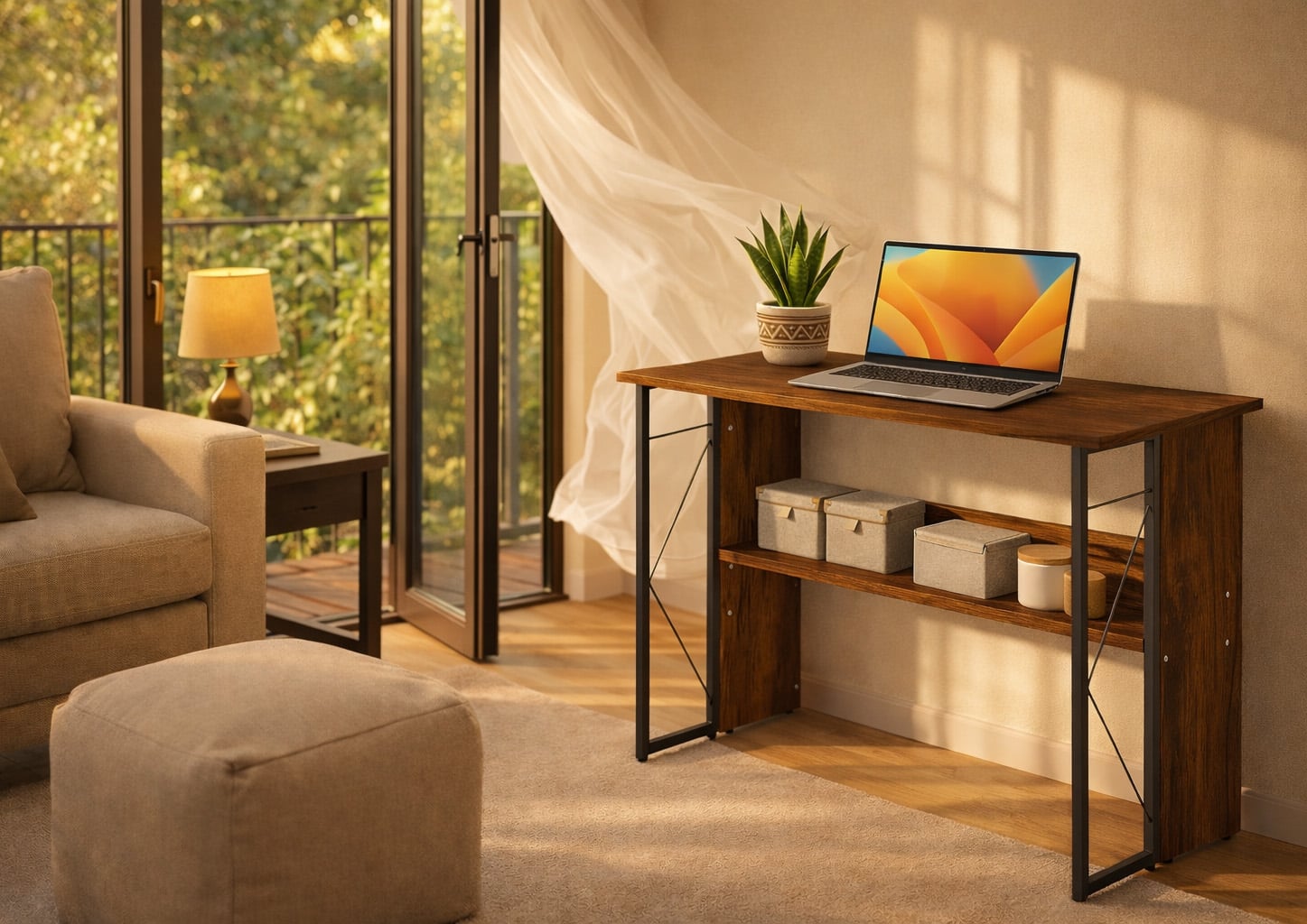 Scrivania per Computer Scrittoio Salvaspazio in Stile Industriale con Struttura Acciaio e Legno Marrone - Techly ICA-TB-3524C