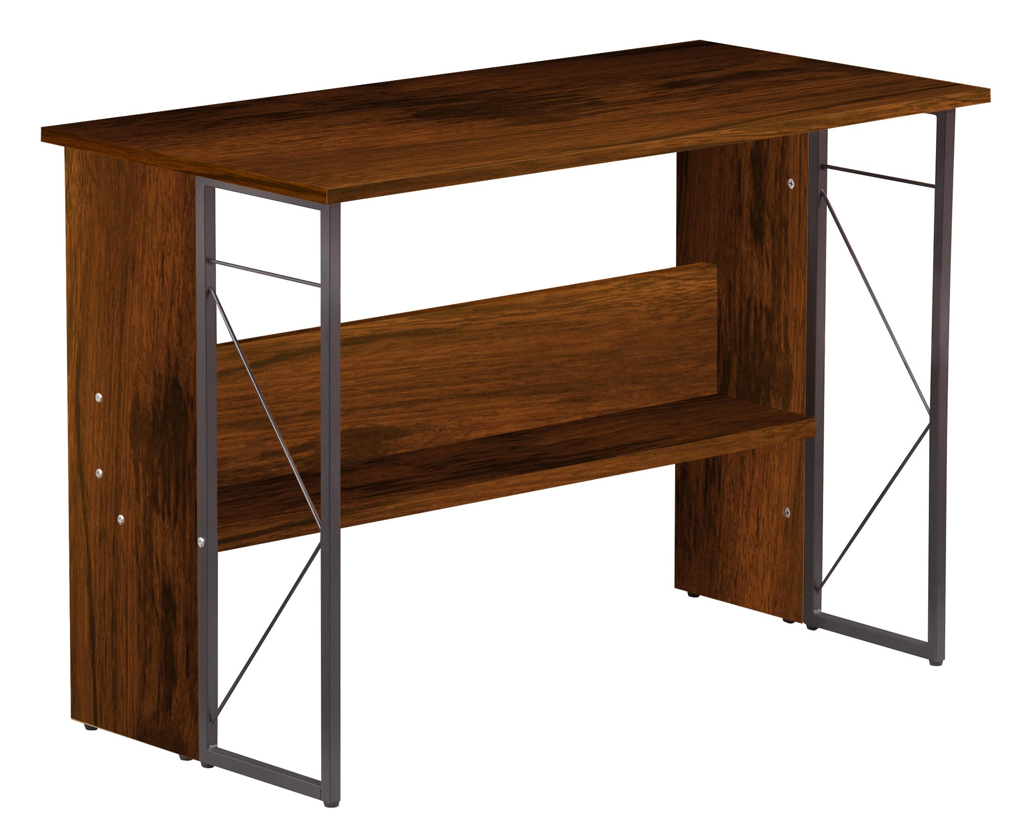 Scrivania per Computer Scrittoio Salvaspazio in Stile Industriale con Struttura Acciaio e Legno Marrone - Techly ICA-TB-3524C