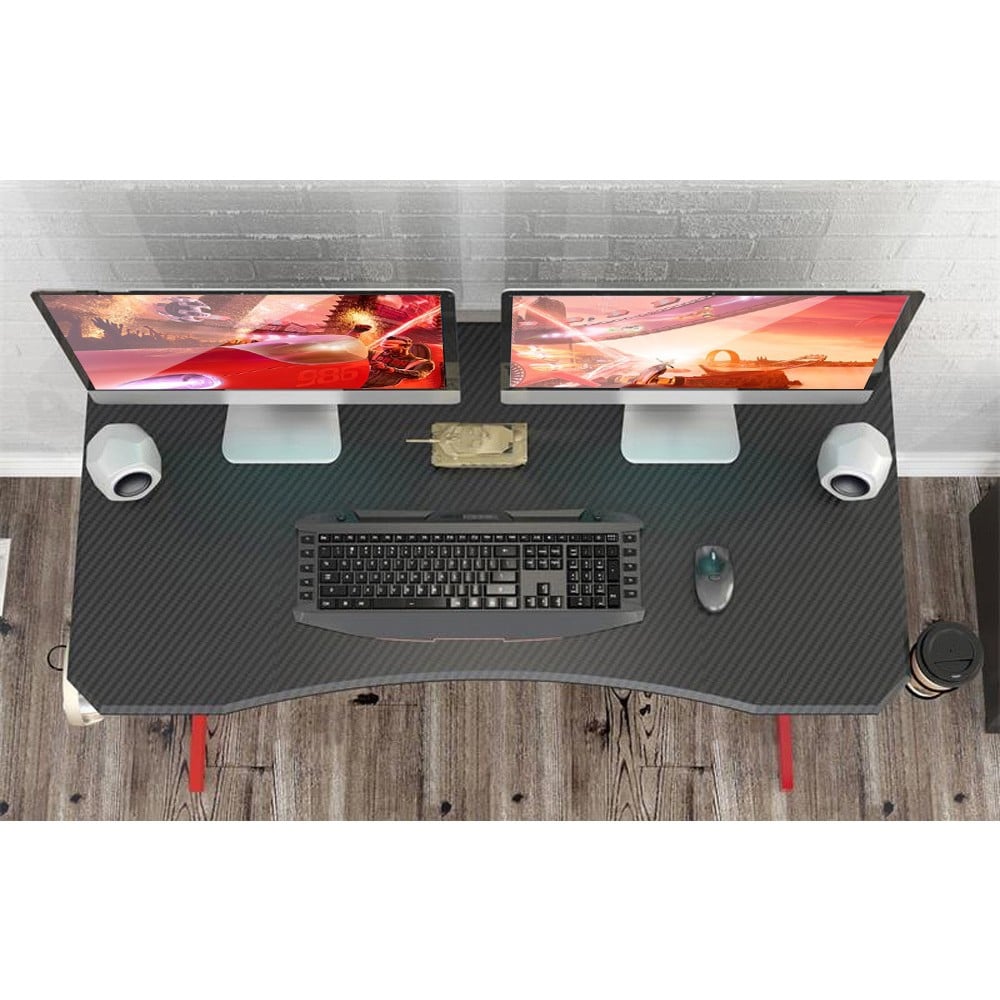 Ergonomic Gaming desk with glass and headphone holder - Techly ICA-TB-G 003