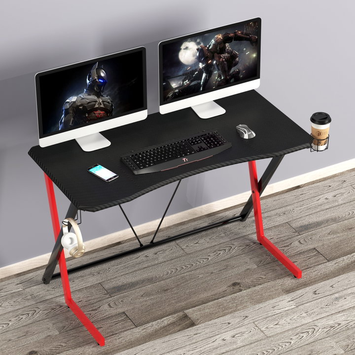 Scrivania Gaming Ergonomica con Porta Bicchiere e Cuffie - Techly ICA-TB-G003