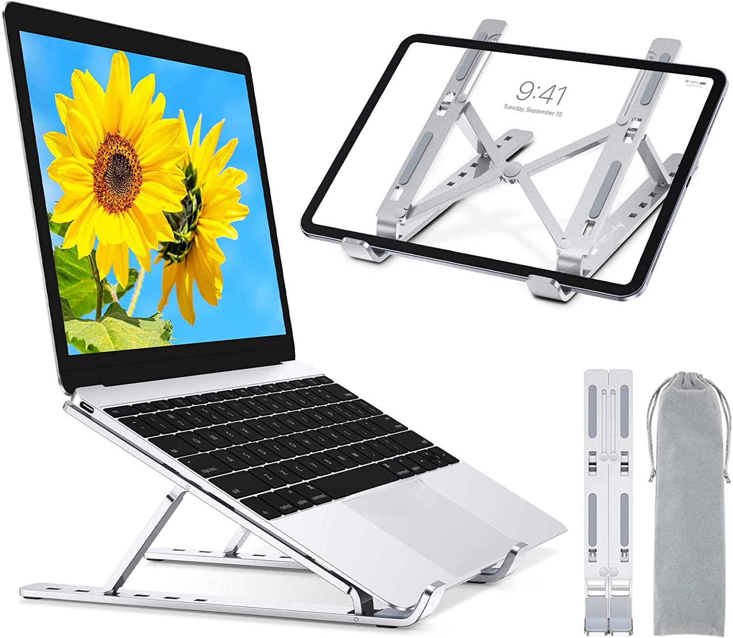 Supporto Pieghevole in Alluminio per Notebook Tablet e Smartphone da 10'' a 16'' - Techly ICA-TBL 134TY