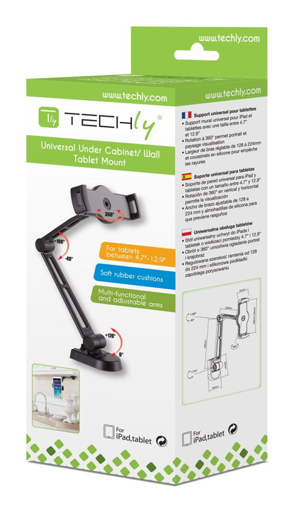 Supporto Estensibile per Tablet e iPad 4.7"-12.9" da Muro o Sottopensile - Techly ICA-TBL 2802