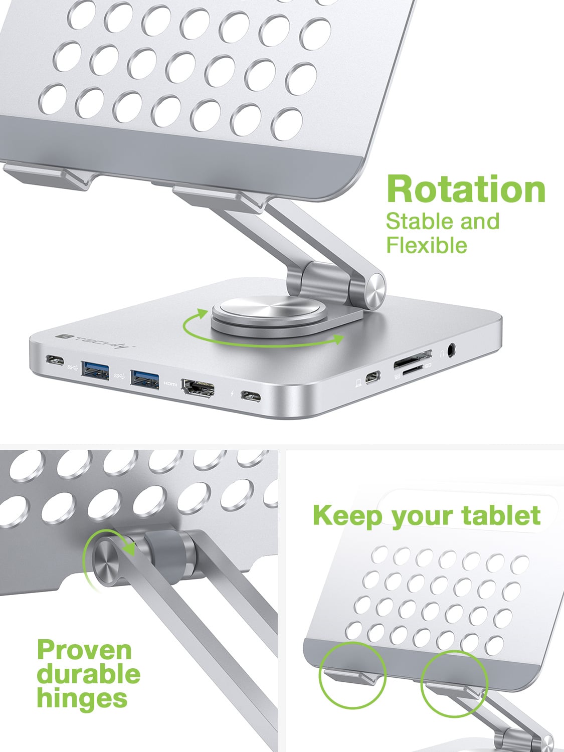 Support for Tablet Hub Docking Station USB-C 8 in 1 - Techly ICA-TBL DOCK 81