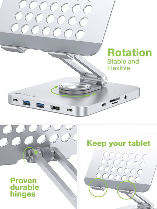 Supporto per Tablet Hub Docking Station USB-C 8 in 1 - Techly ICA-TBL DOCK81