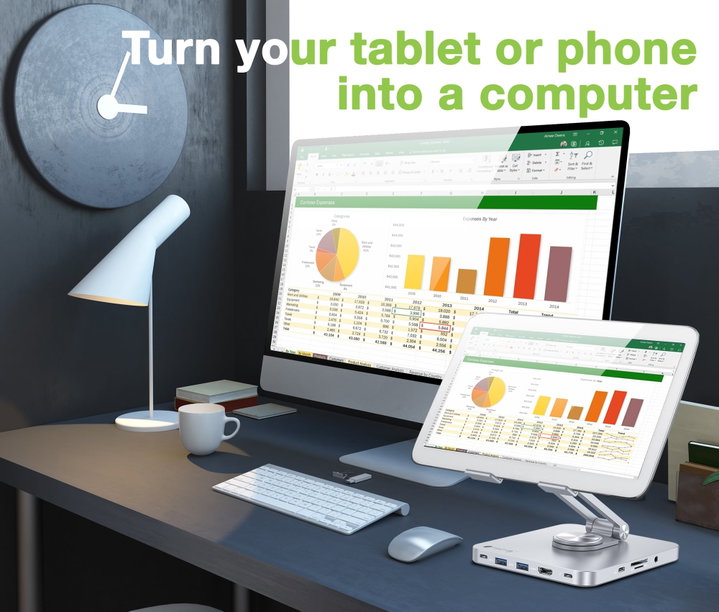 Supporto per Tablet Hub Docking Station USB-C 8 in 1 - Techly ICA-TBL DOCK81