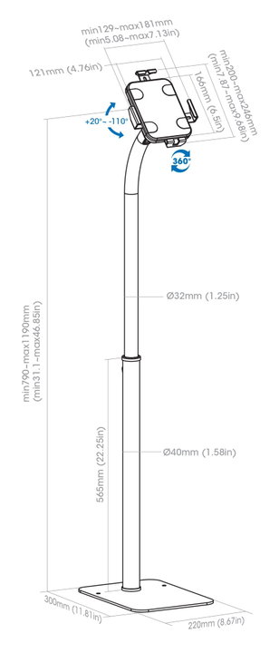 Supporto da Pavimento Antifurto per Tablet 7,9-11" con Rotazione 360° - Manhattan ICA-TBL-345