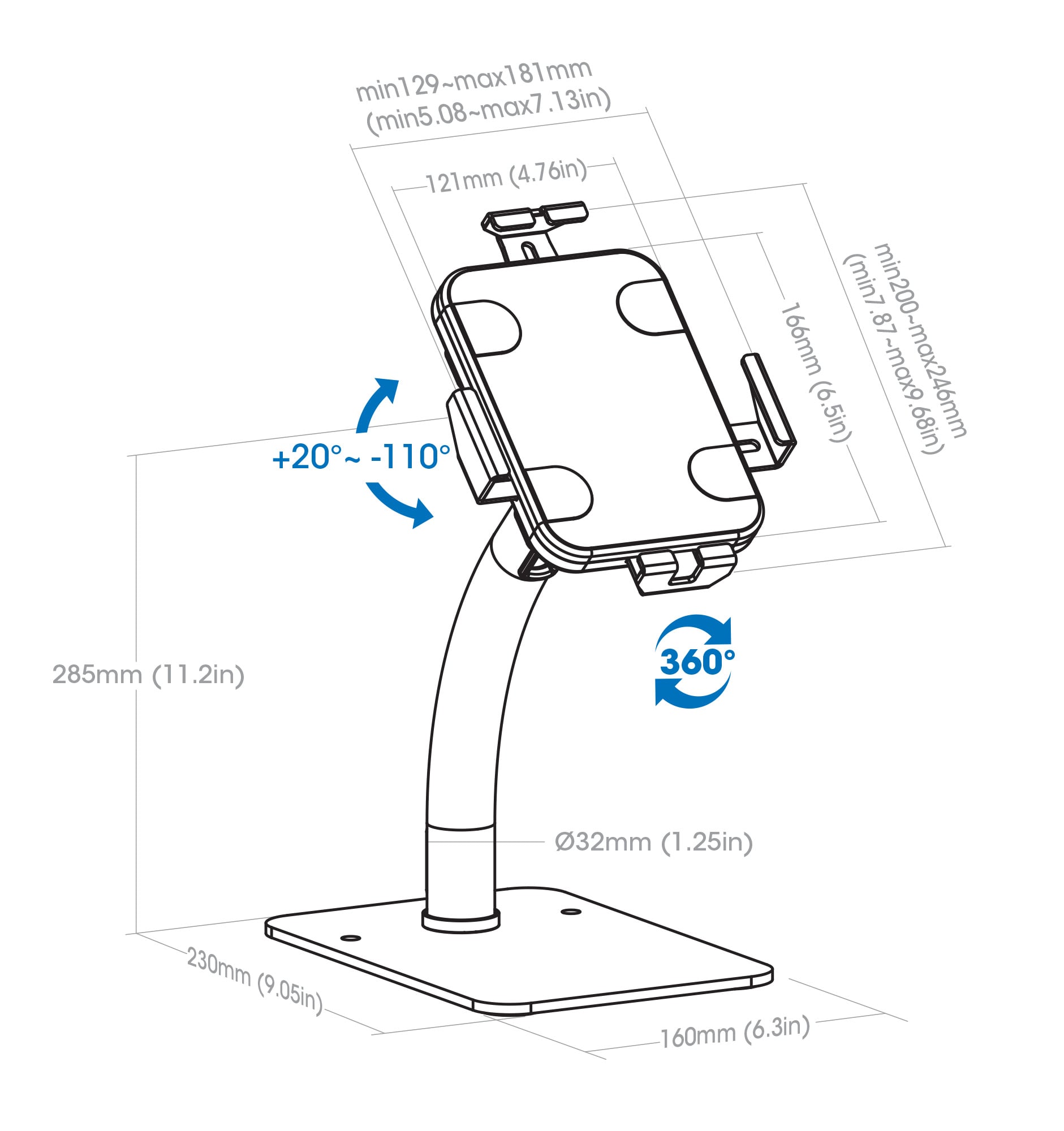 7,9 - 11 " tablet anti-theft stand with 360 ° rotation - Manhattan ICA-TBL- 352