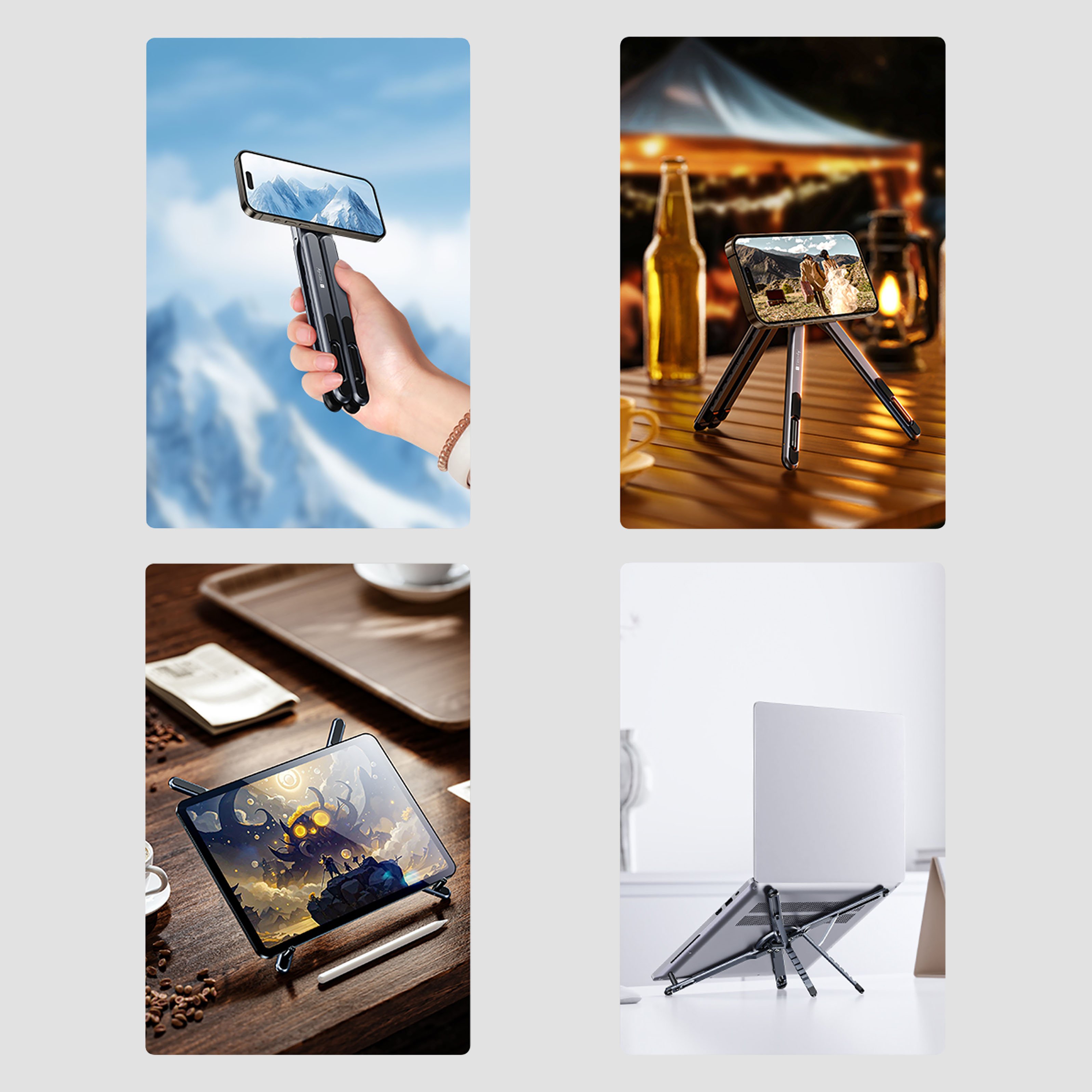 Supporto Pieghevole 3-in-1 Magnetico Altezza Regolabile per Laptop, Tablet e Smartphone - Techly ICA-TBL-X16