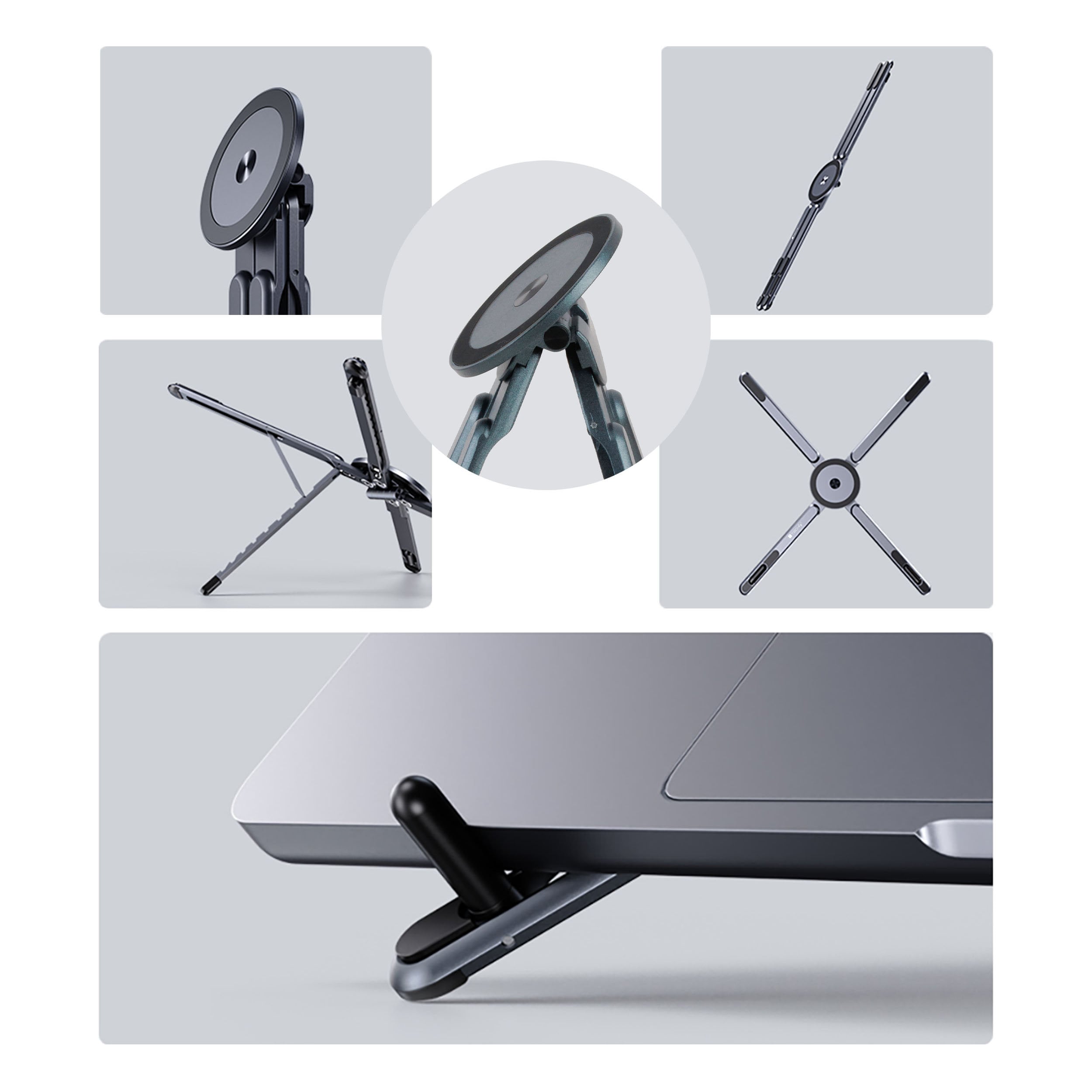 Supporto Pieghevole 3-in-1 Magnetico Altezza Regolabile per Laptop, Tablet e Smartphone - Techly ICA-TBL-X16