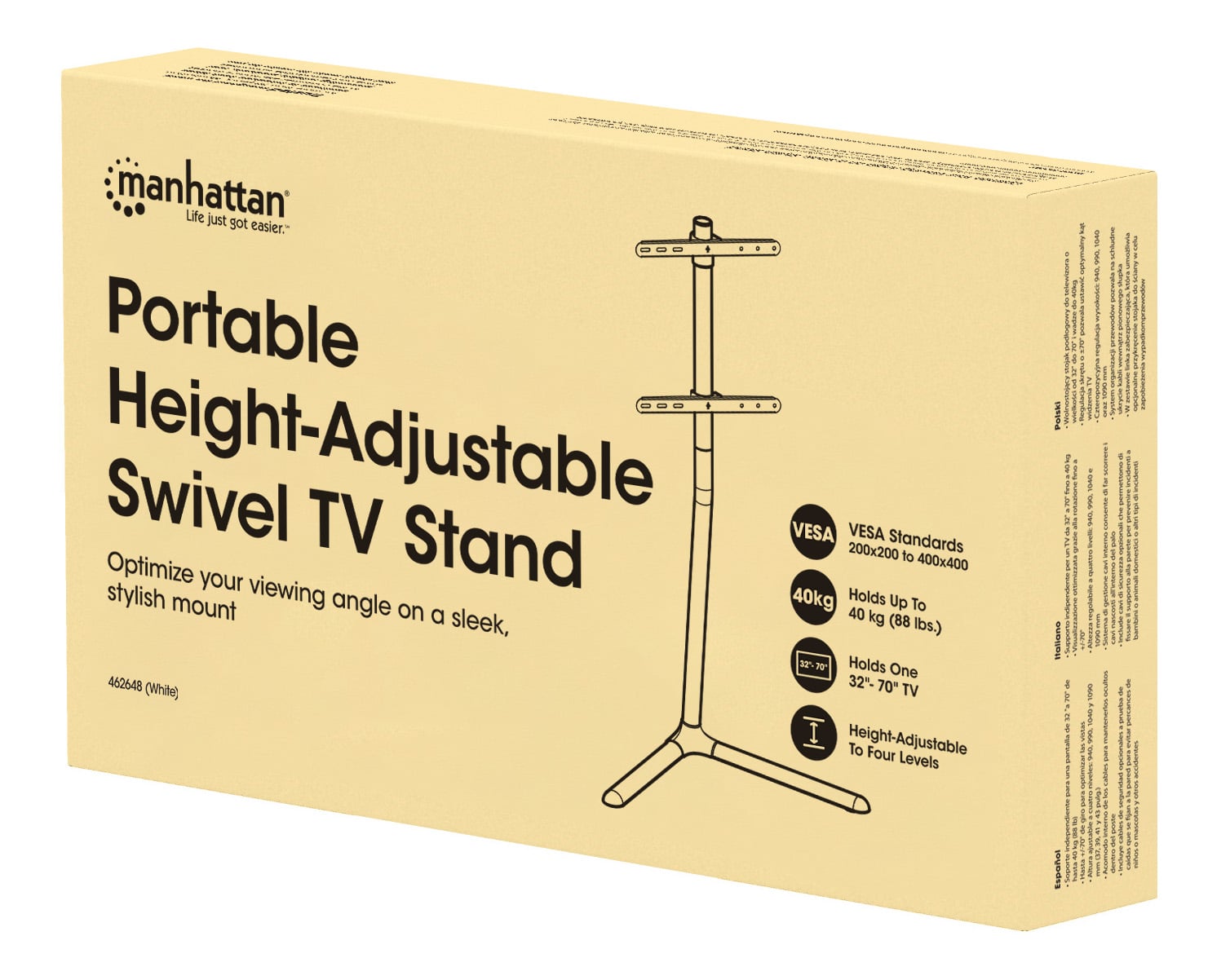 Supporto a Pavimento per TV Girevole Portatile Regolabile in Altezza - Manhattan ICA-TR 46MH