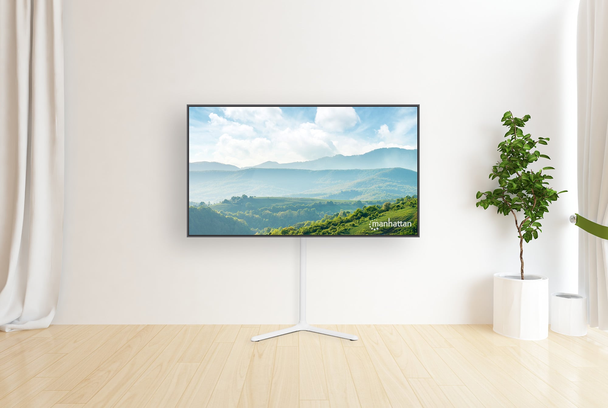 Supporto a Pavimento per TV Girevole Portatile Regolabile in Altezza - Manhattan ICA-TR 46MH