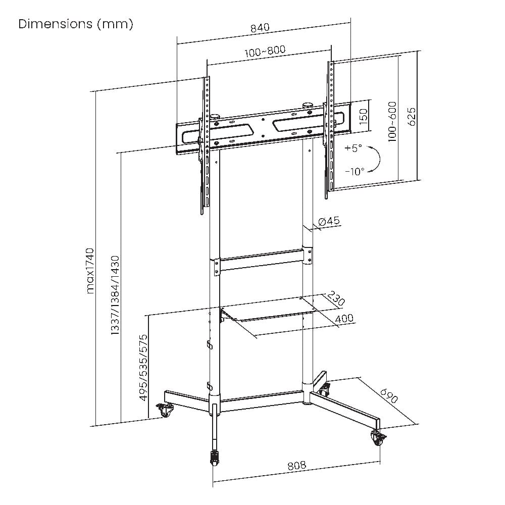 Supporto a Pavimento con Mensola per TV LCD/LED/Plasma 55-100'' - Techly ICA-TR044