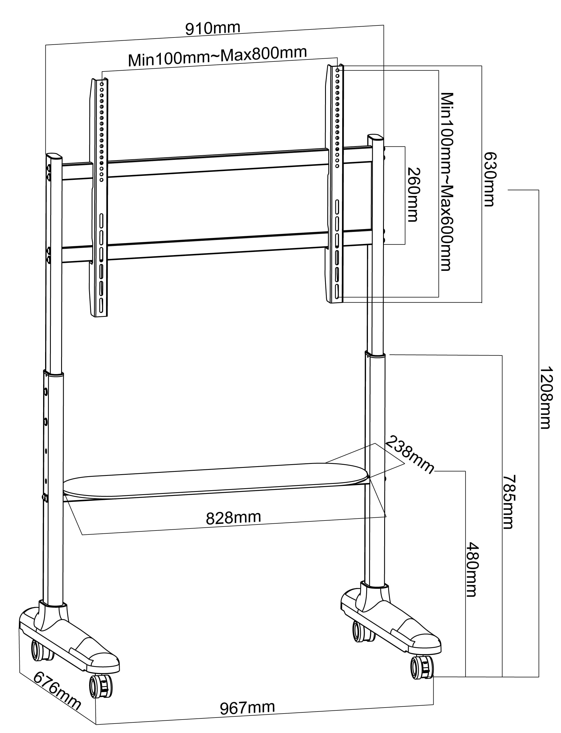 Supporto da Pavimento TV LCD/LED 32-90'' con Mensola - Techly ICA-TR105W