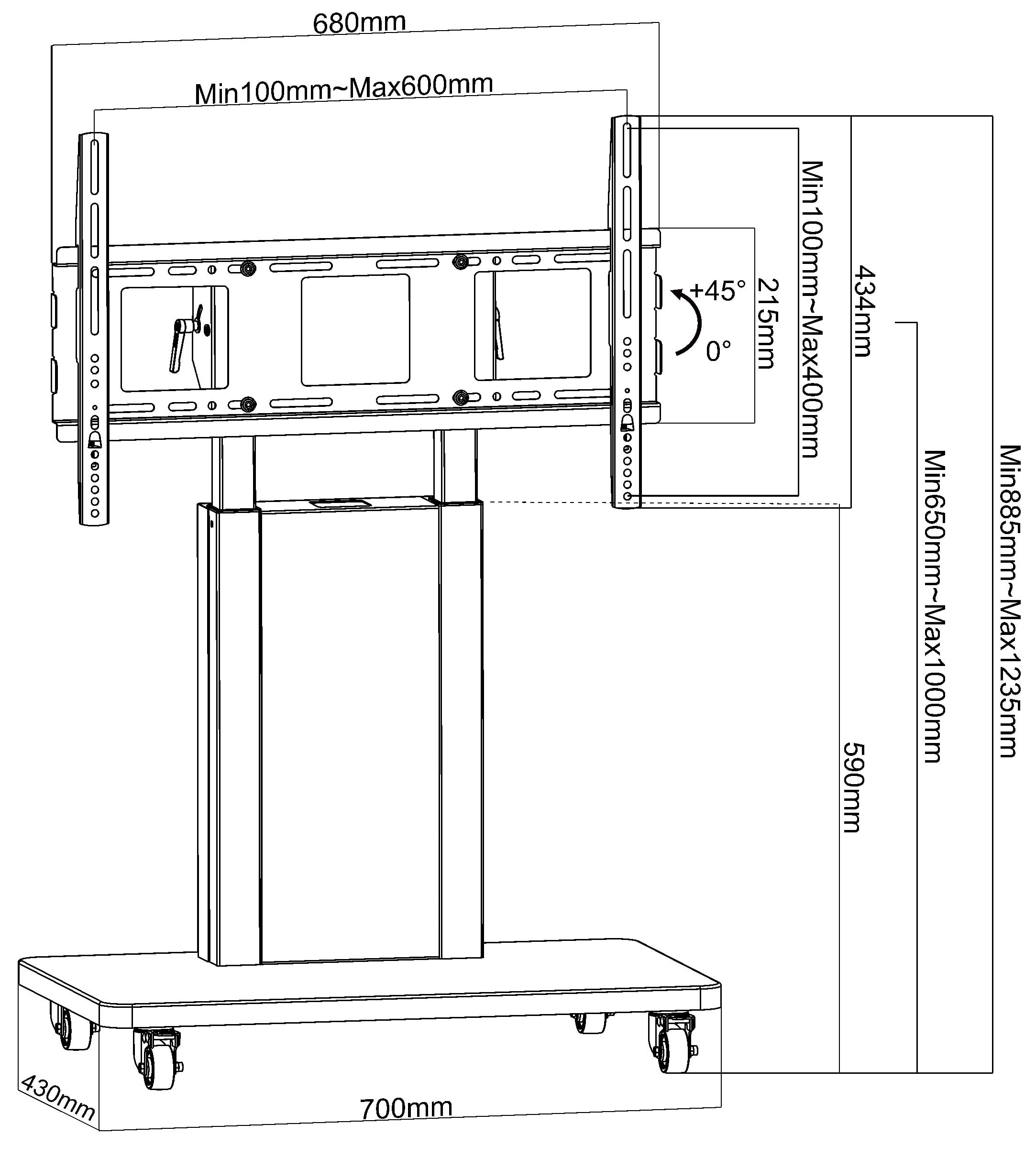 Trolley da Pavimento con Mensola per TV LCD/LED/Plasma 32-70'' - Techly ICA-TR117B