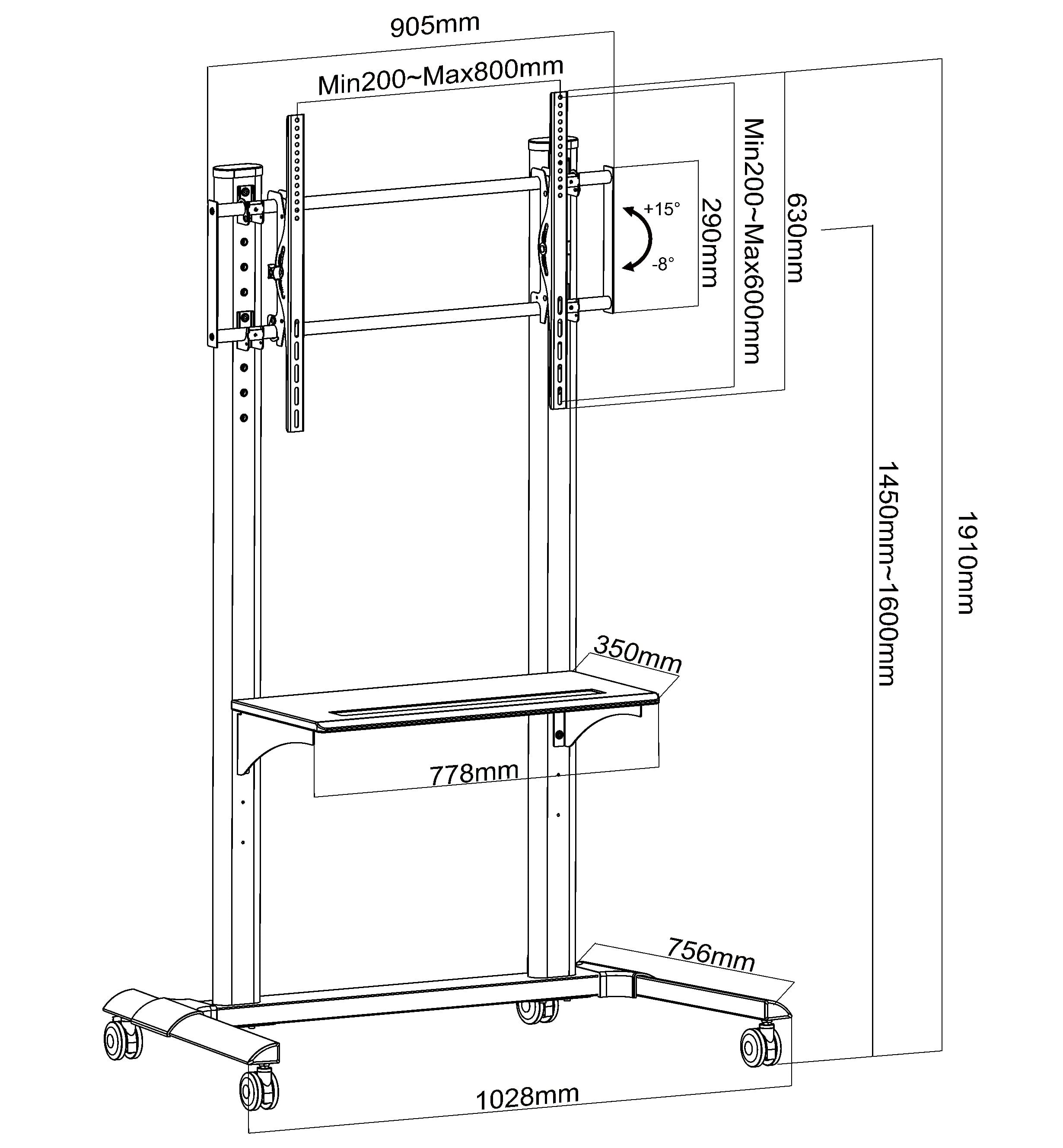 Supporto da Pavimento TV LCD/LED 37-90'' con Mensola - Techly ICA-TR149