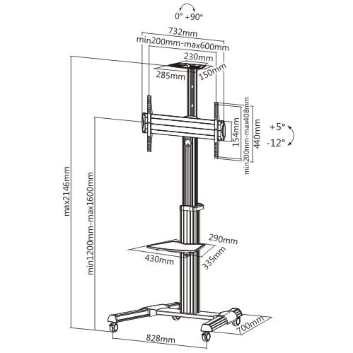 Supporto a Pavimento con una Mensola Trolley TV LCD/LED/Plasma 37-70'' - Techly ICA-TR15