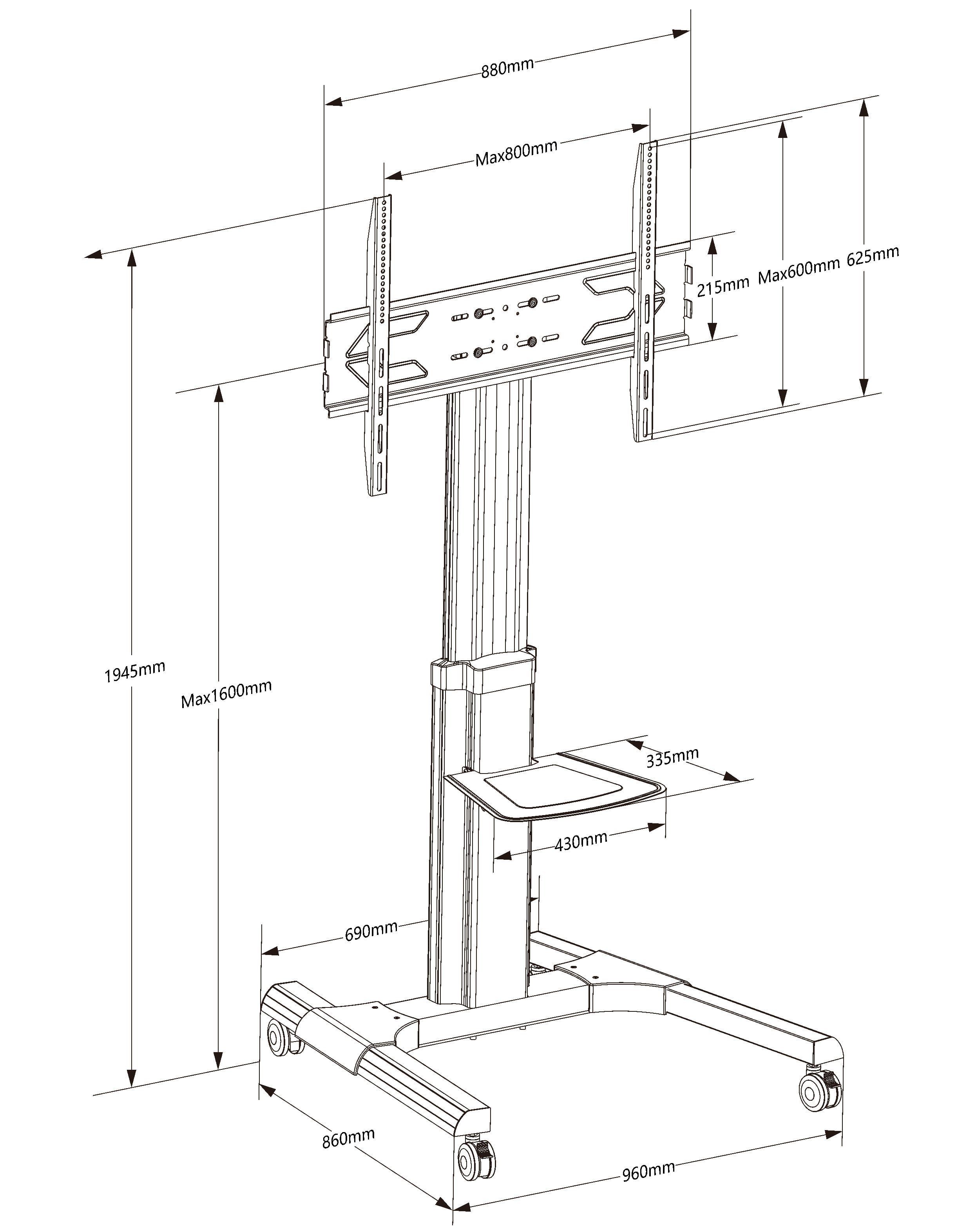 Supporto a Pavimento con una Mensola Trolley TV LCD/LED/Plasma 50-92'' - Techly ICA-TR156
