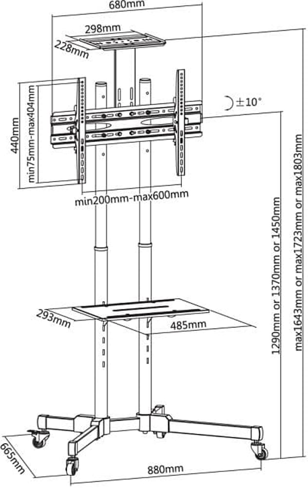 Trolley da Pavimento con Mensola per TV LCD/LED/Plasma 37-70'' - Techly ICA-TR16T