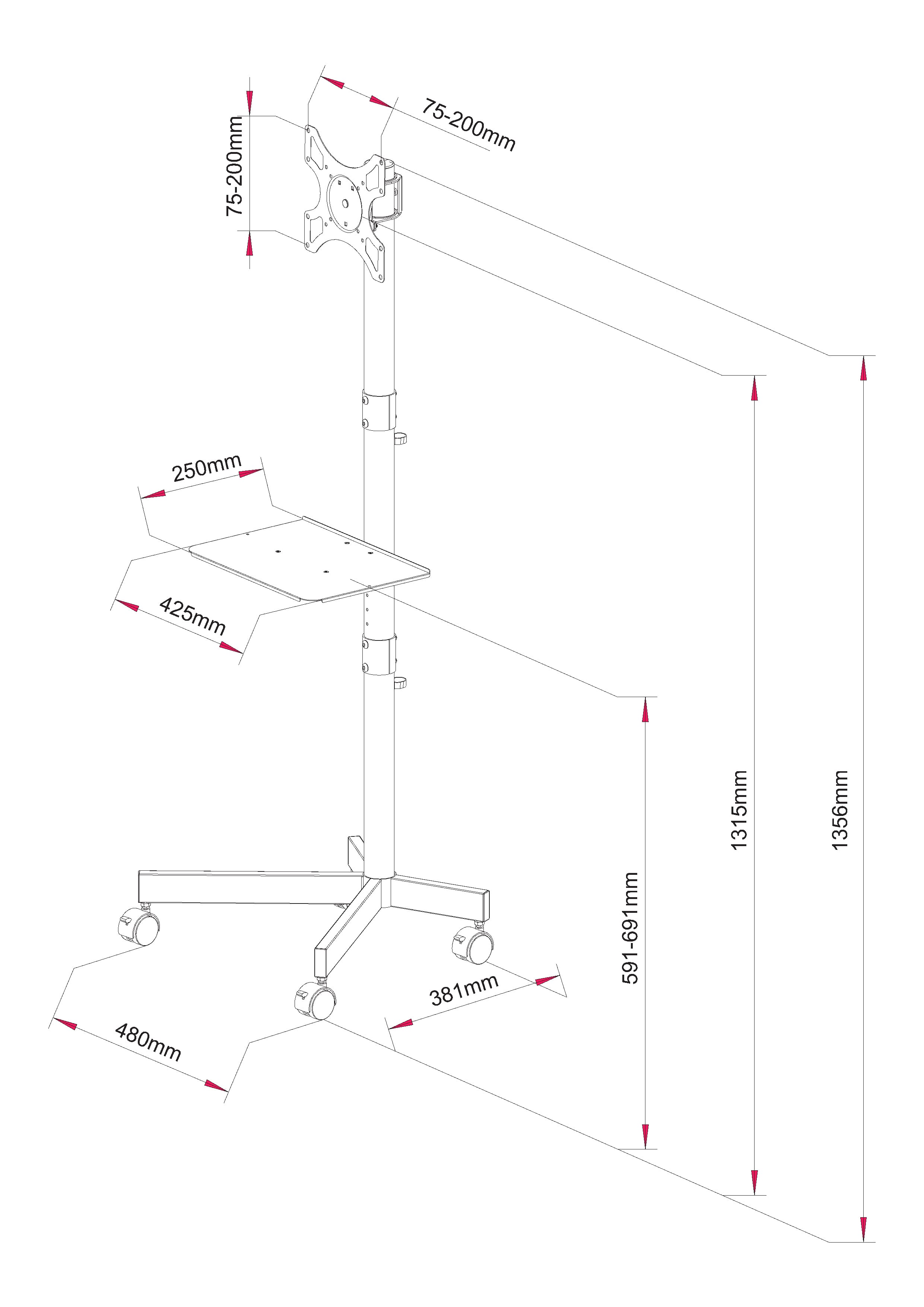 Supporto a Pavimento per TV con Mensola e Base Compatta Salva Spazio - Techly ICA-TR201