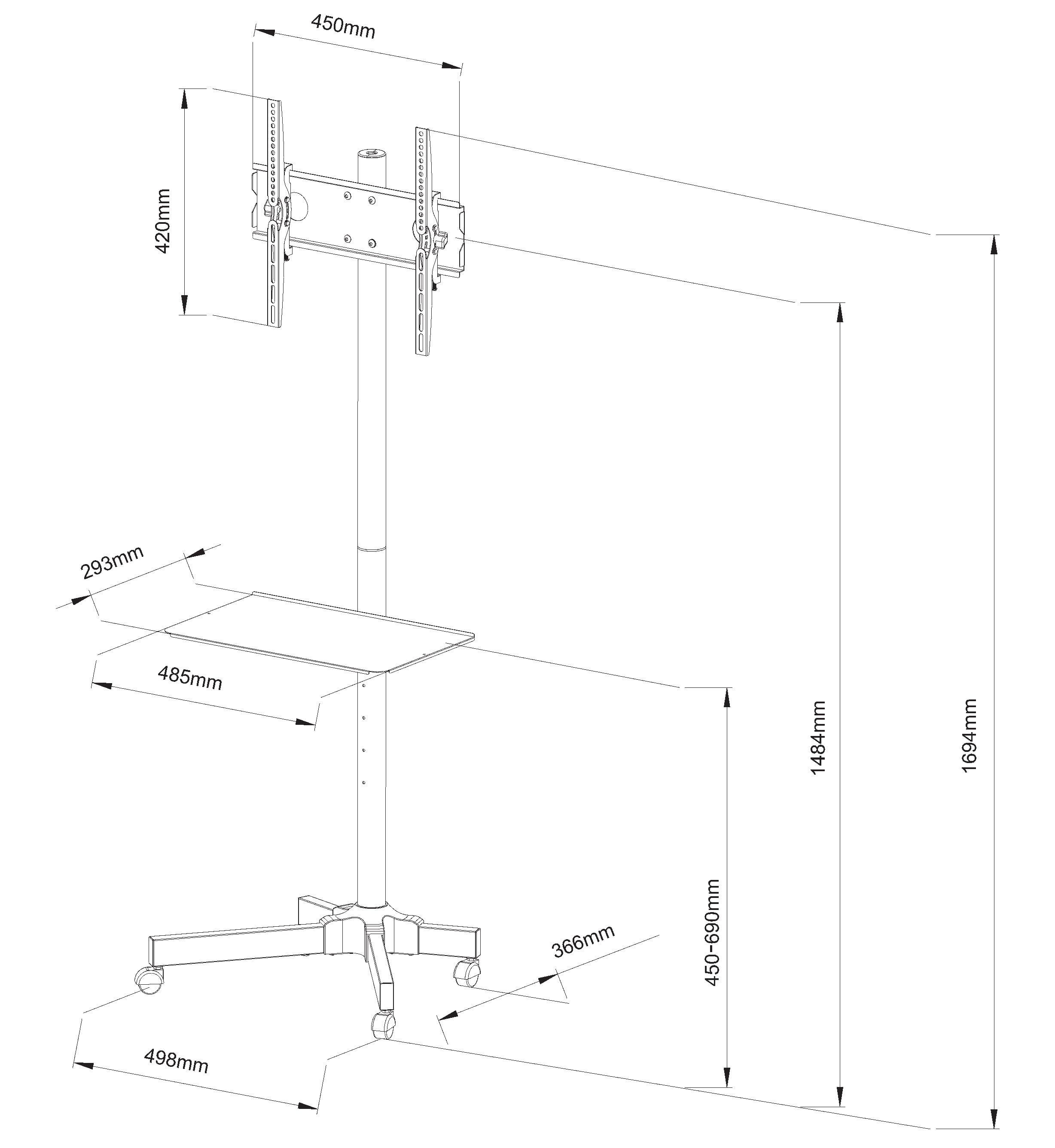 Supporto a Pavimento con Mensola Trolley TV LCD/LED/Plasma 23''-55'' - Techly ICA-TR21