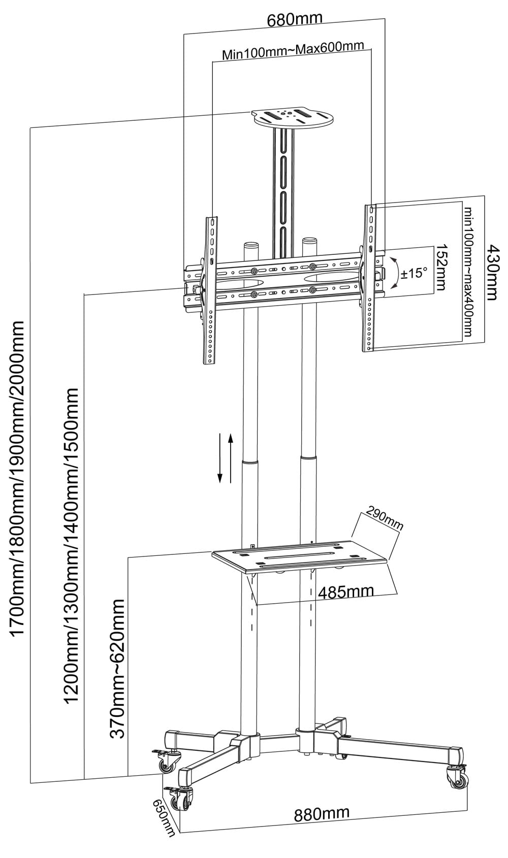 Trolley da Pavimento con Mensola per TV LCD/LED/Plasma 37-70'' - Techly ICA-TR216T
