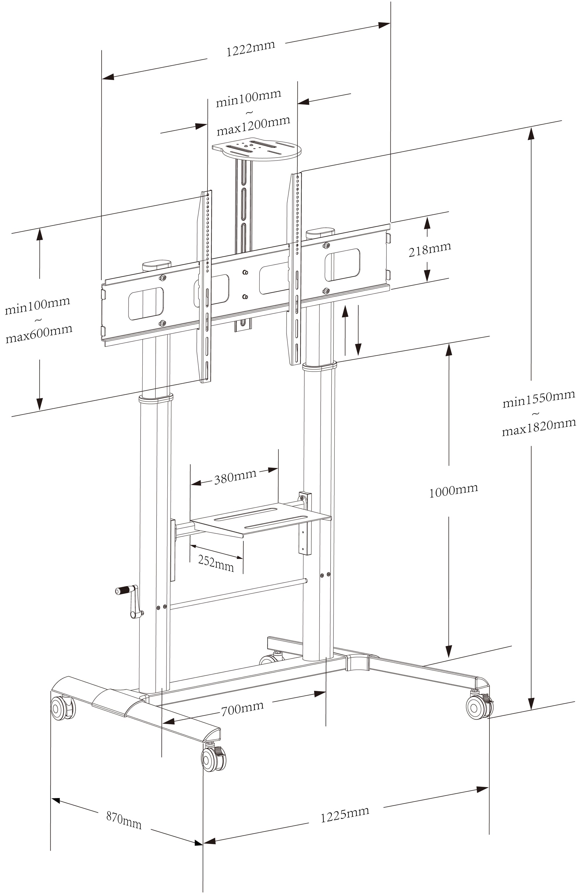 Supporto a Pavimento per TV con Altezza Regolabile per TV da 52'' a 110'' - Techly ICA-TR230