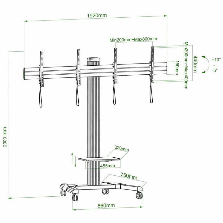 25 double screen video wall trolley - 55 " - Techly ICA-TR 2 VWH