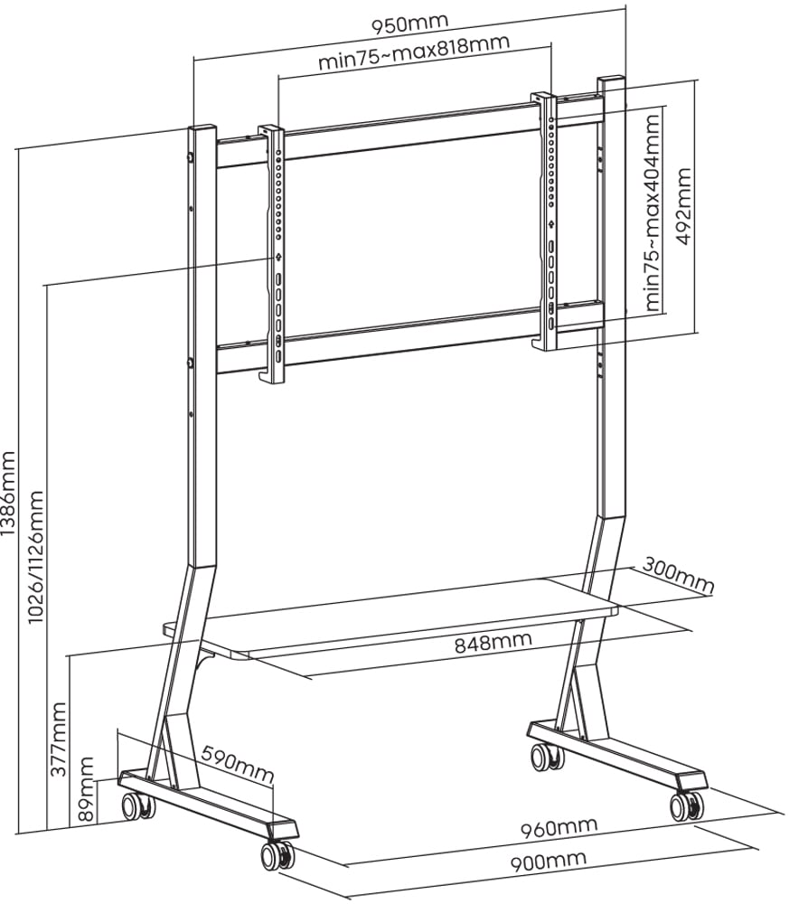 Supporto a Pavimento con Mensola per TV LCD/LED/Plasma 45-90'' - Techly ICA-TR325
