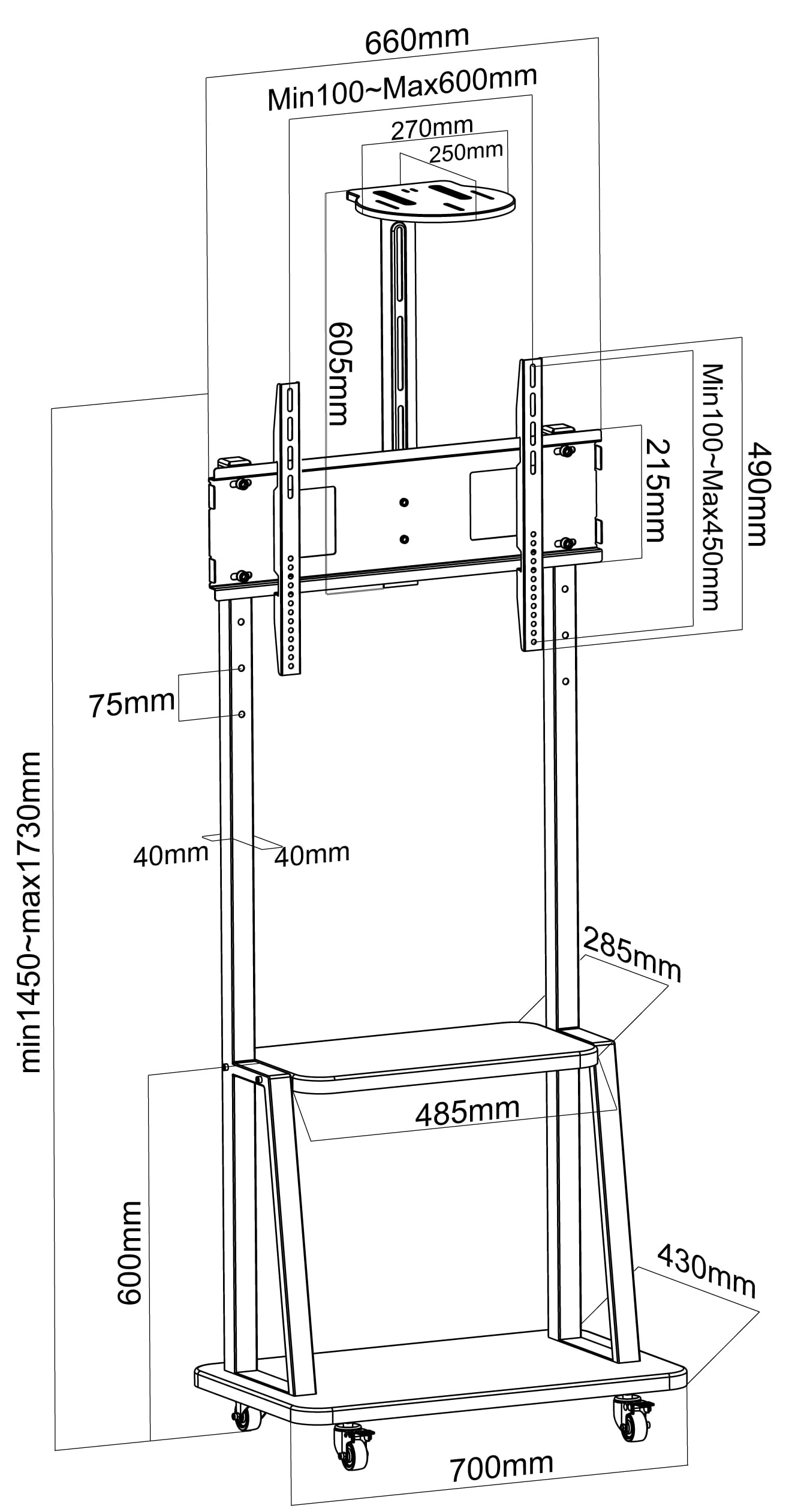 Supporto a Pavimento con Mensola per TV LCD/LED/Plasma 32-70'' - Techly ICA-TR33