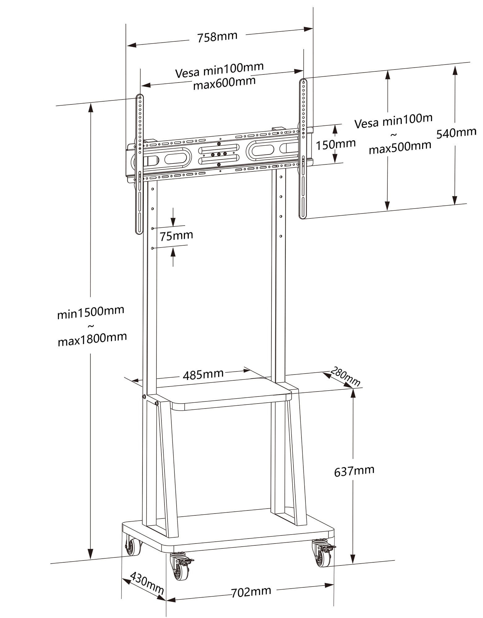Supporto a Pavimento con Mensola per TV LCD/LED/Plasma 32-70'' - Techly ICA-TR3390