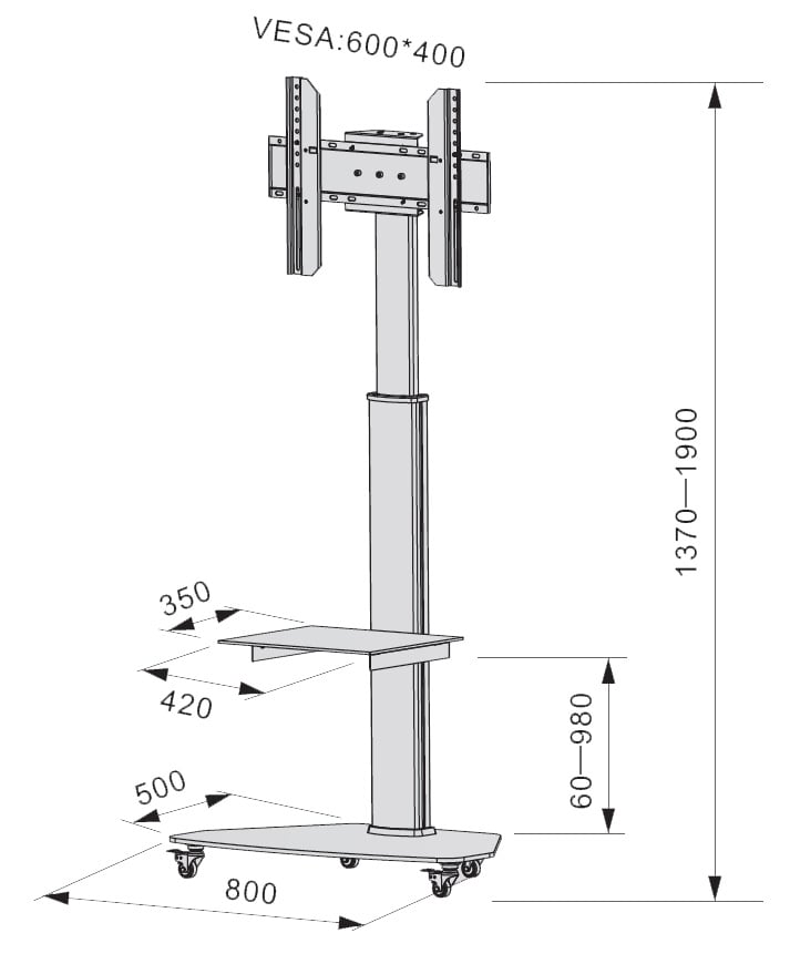 Supporto a Pavimento con Mensola Trolley TV LCD/LED/Plasma 37-70'' Silver - Techly ICA-TR3SL