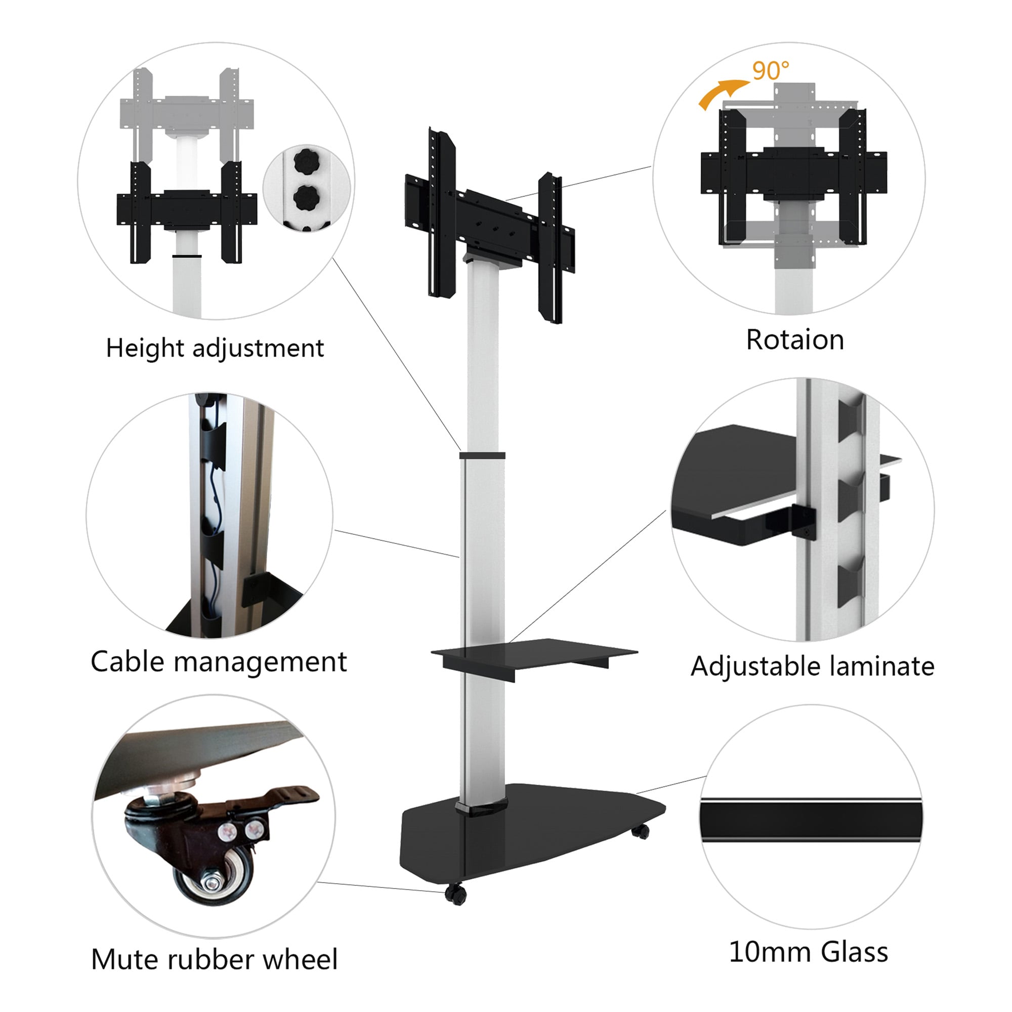 Supporto a Pavimento con Mensola Trolley TV LCD/LED/Plasma 37-70'' Silver - Techly ICA-TR3SL