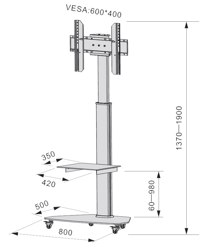 Supporto a Pavimento con Mensola Trolley TV LCD/LED/Plasma 37-70'' Bianco - Techly ICA-TR3WH