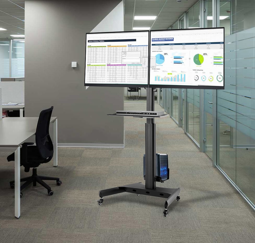 Floor Trolley for 2 TV 13 - 32 " with shelf and PC holder - Techly ICA-TR 42