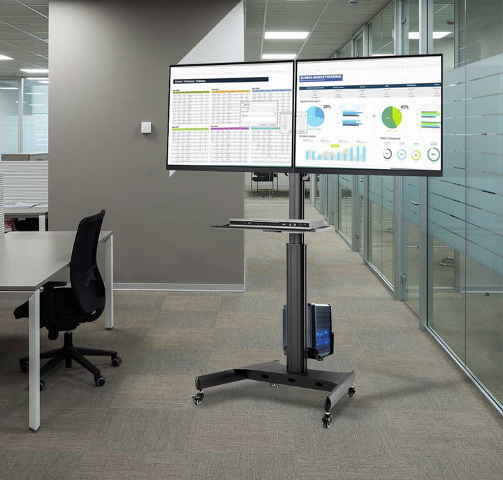 Trolley da Pavimento con Mensola e Porta PC per 2 TV 13-32" - Techly ICA-TR42