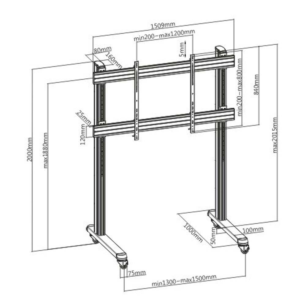 Mobile Floor Trolley for LCD/LED/Plasma 70 - 120 " - Techly NP ICA-TR 43