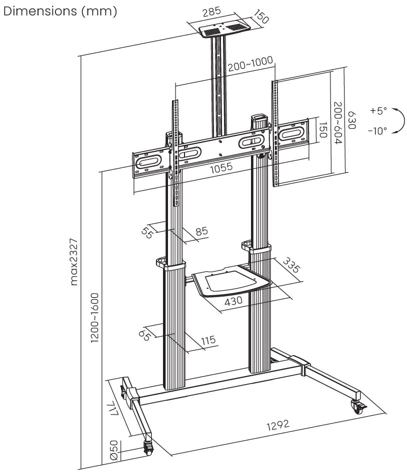 Supporto a Pavimento Trolley TV LCD/LED/Plasma 60-100'' - Techly ICA-TR446