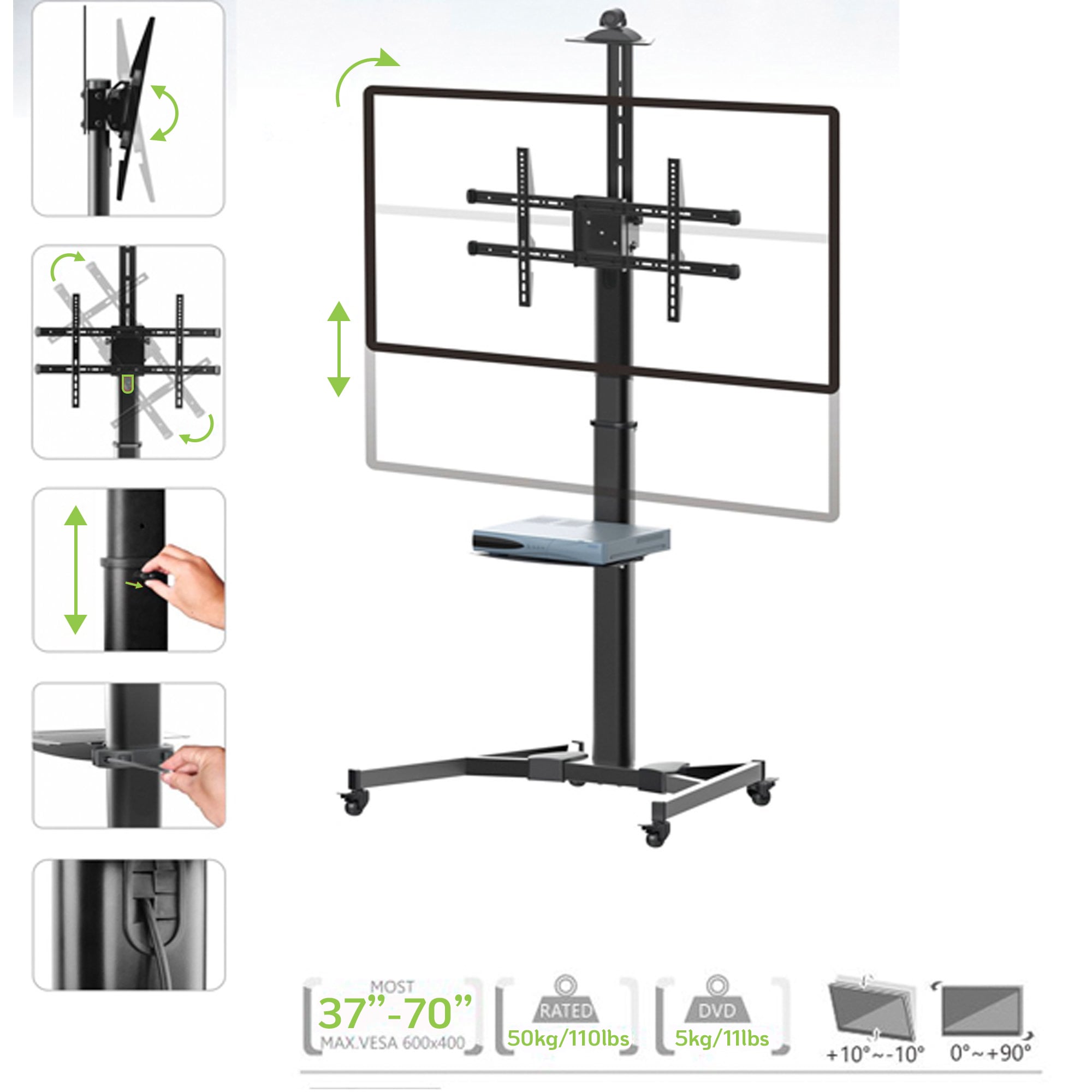 Supporto da Pavimento con Mensola TV/LED/LCD 37''-70'' Nero - Techly ICA-TR46