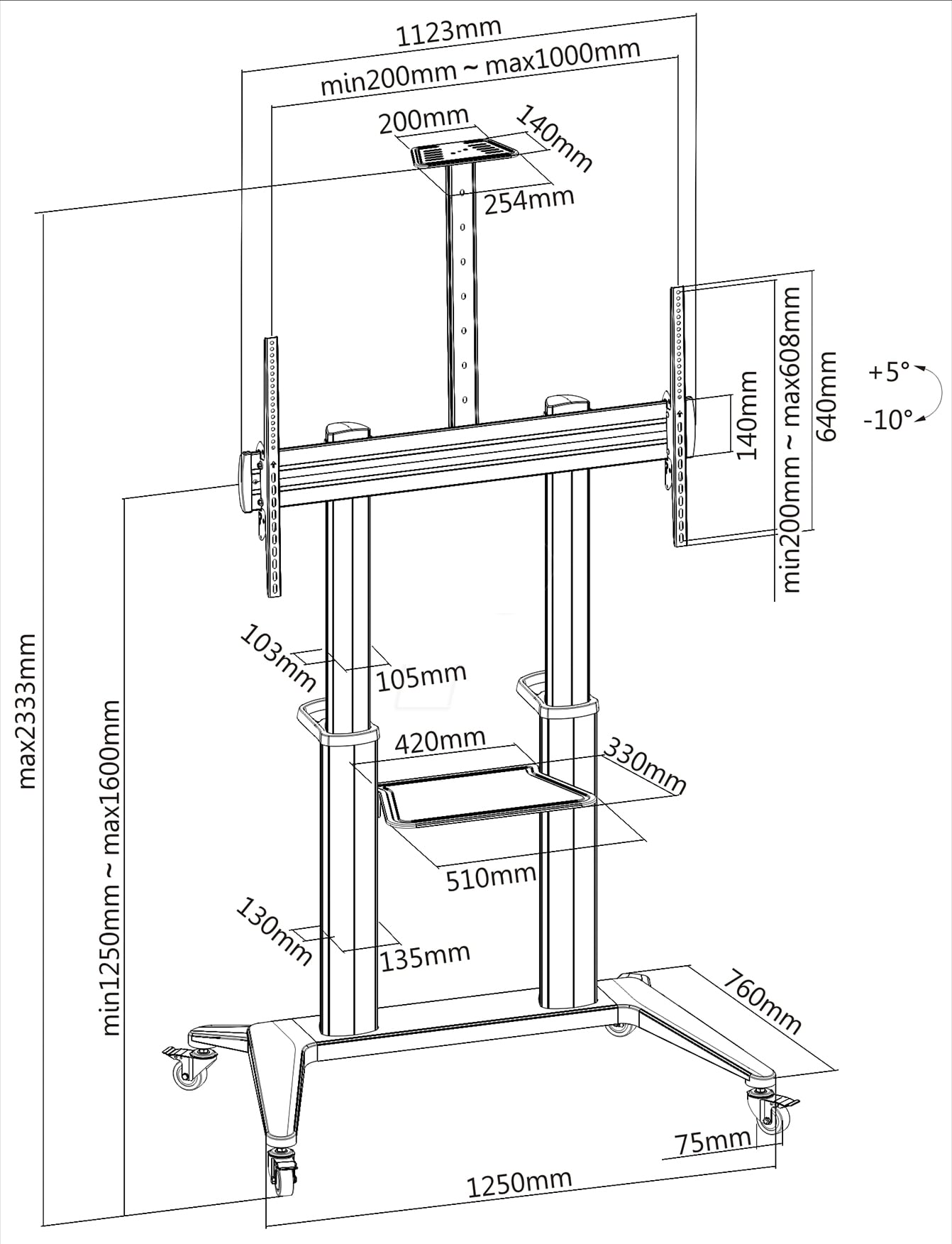 Supporto da Pavimento per TV da 70'' a 120'' Bianco - Techly ICA-TR49W