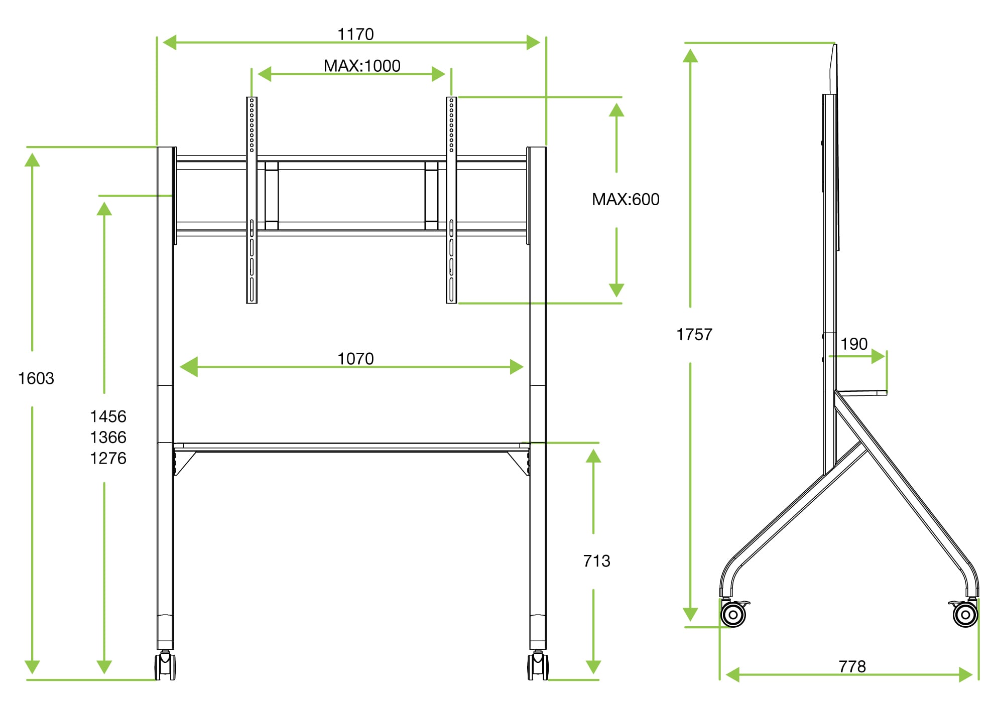 Supporto Mobile da Pavimento Multifunzione per TV LCD/LED/Plasma 65-100'' Bianco - Techly ICA-TR53LW