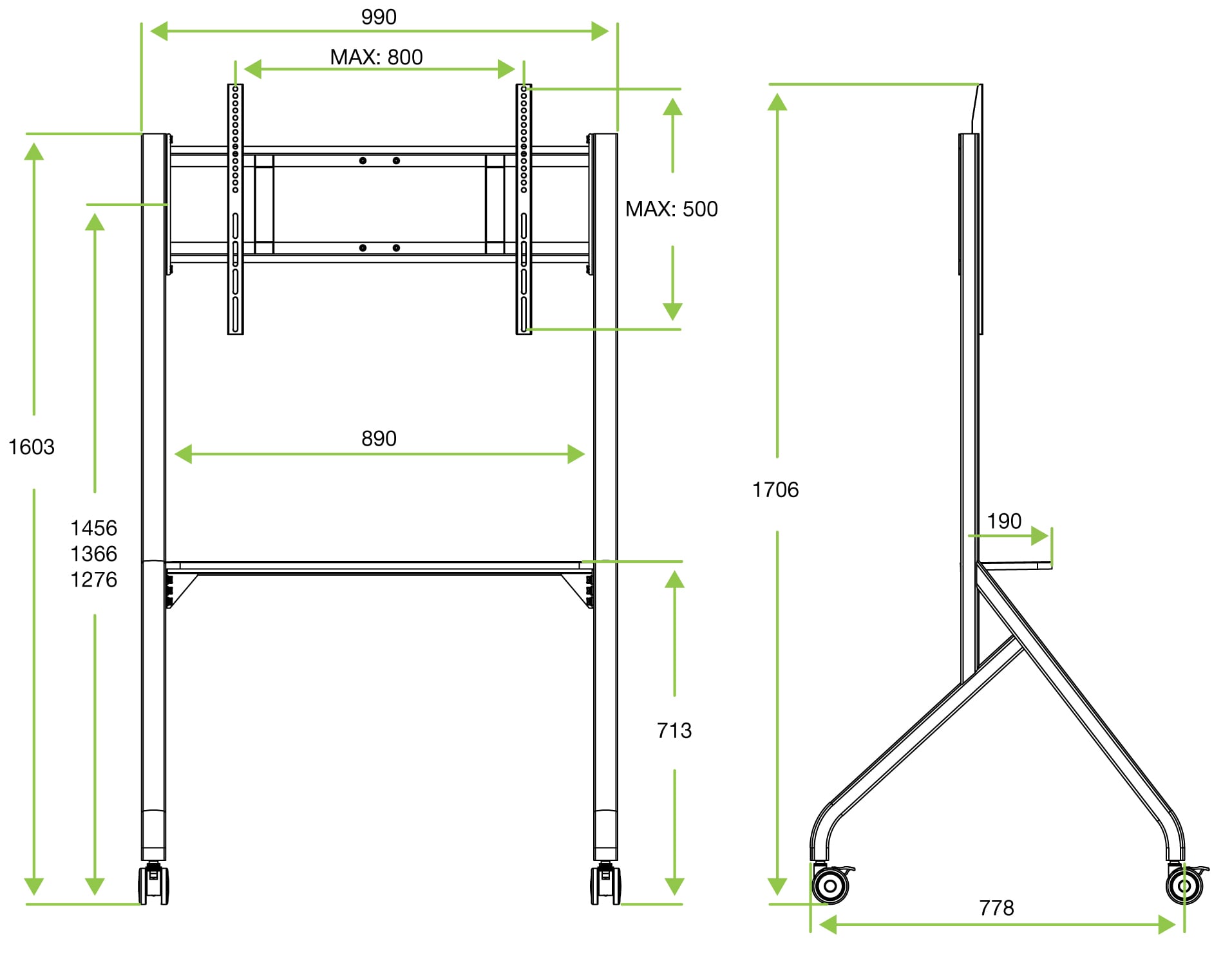 Supporto Mobile da Pavimento Multifunzione per TV LCD/LED/Plasma 55-86'' Bianco - Techly ICA-TR53MW