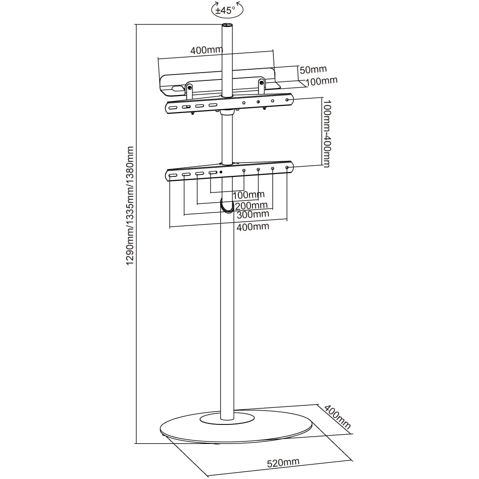 Stand da Pavimento TV/LED LCD 42''-65'' con Base Ovale Bianco - Techly ICA-TR544