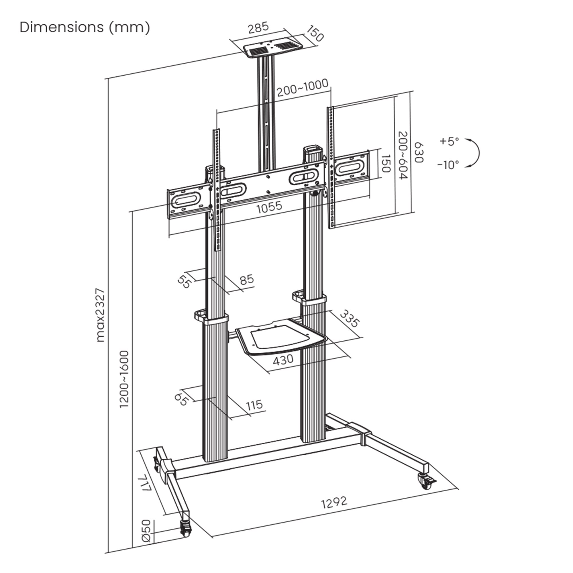 Supporto a Pavimento Trolley TV LCD/LED/Plasma 60-100'' - Manhattan ICA-TR56