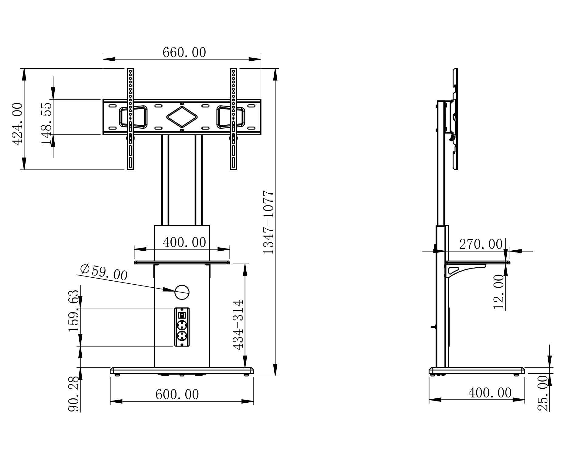 Supporto a Pavimento per TV LCD/LED/Plasma 32-70'' con Prese Elettriche - Techly ICA-TR57PDU