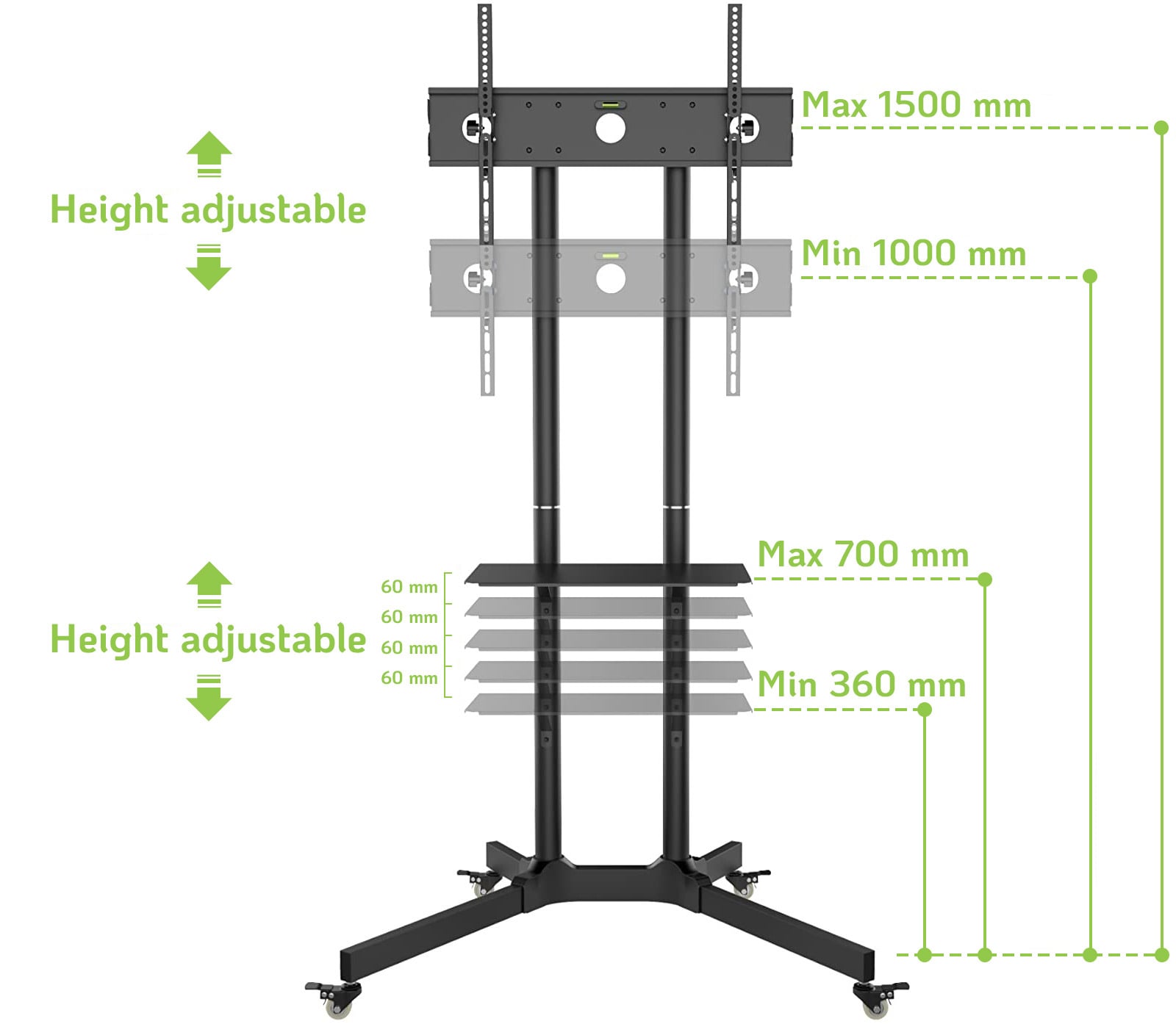 Carrello Supporto Pavimento Porta TV LCD/LED/Plasma 30''-65'' Mensola - Techly ICA-TR6