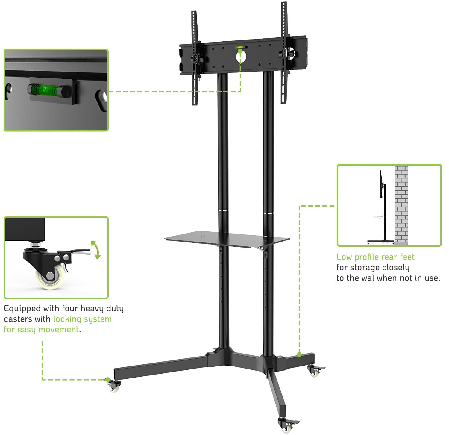 Carrello Supporto Pavimento Porta TV LCD/LED/Plasma 30''-65'' Mensola - Techly ICA-TR6